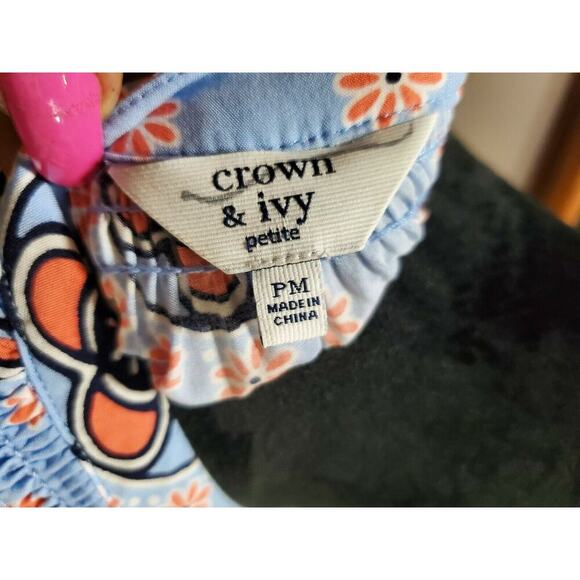 Crown & Ivy Women's Blue 100% Rayon Long Sleeve V-Neck Casual Blouse Size PM - Picture 8 of 10